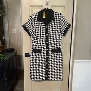 Alexia Admor Stunner Black and White Houndstooth Midi Dress NWT Sz 14 w gold